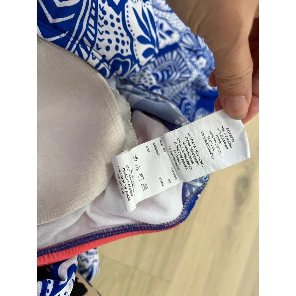 Cleanwater Blue & White Floral One-Piece Swimsuit ~ Size L